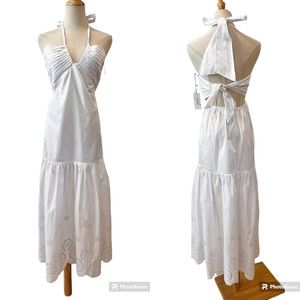 Jason Wu White Halter Dress Sundress Midi Sm & L Eyelet Hem Tie Back NEW $335